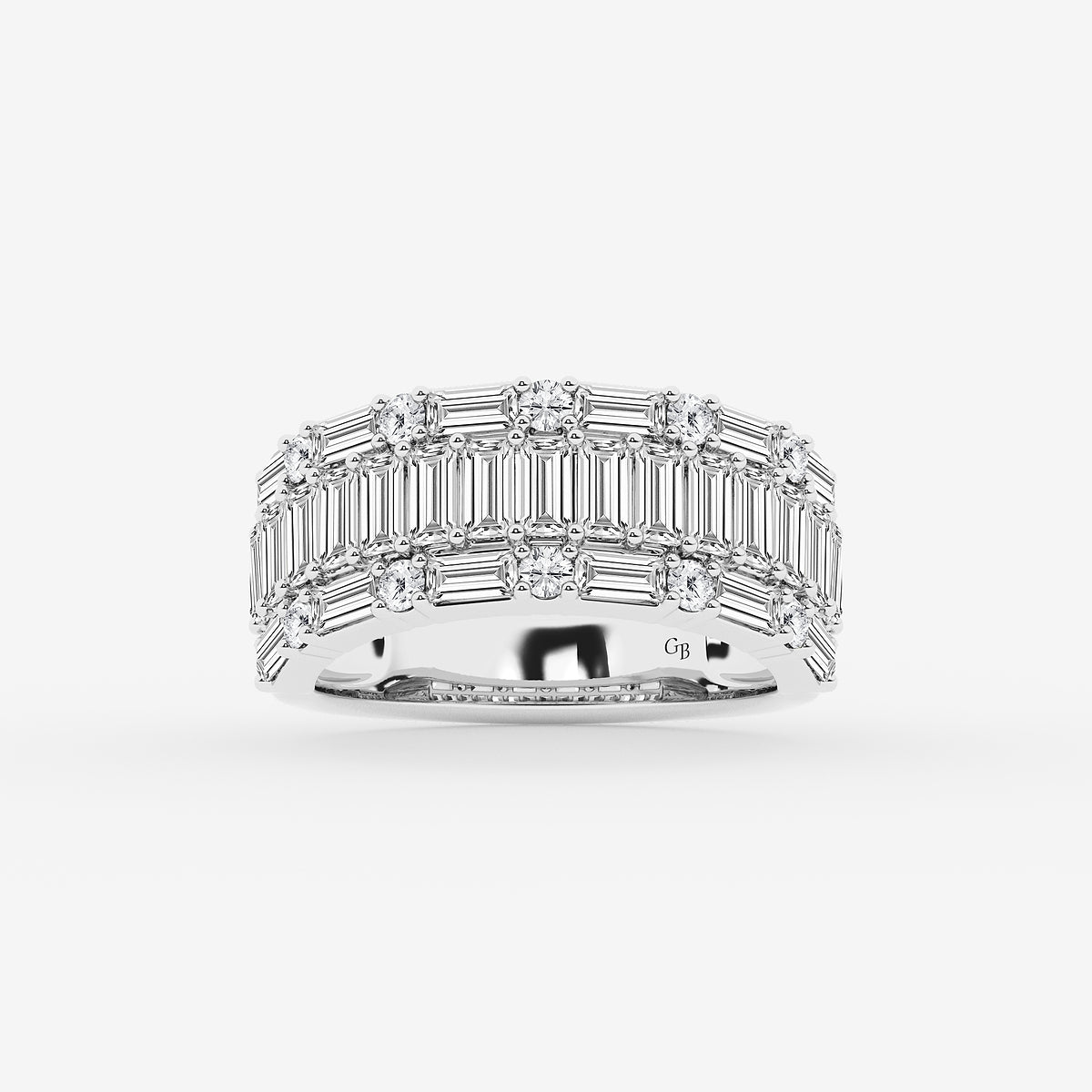 Aurex 2 1/2 ctw Round & Baguette Lab Grown Diamond Triple Row Ring    18K White Gold, DE, VS1