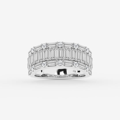 Aurex 2 1/2 ctw Round & Baguette Lab Grown Diamond Triple Row Ring    18K White Gold, DE, VS1