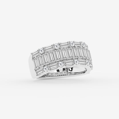 Aurex 2 1/2 ctw Round & Baguette Lab Grown Diamond Triple Row Ring    18K White Gold, DE, VS1