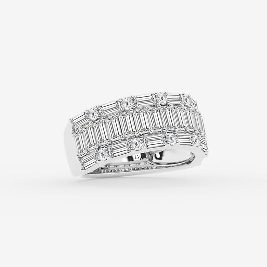 Aurex 2 1/2 ctw Round & Baguette Lab Grown Diamond Triple Row Ring    18K White Gold, DE, VS1