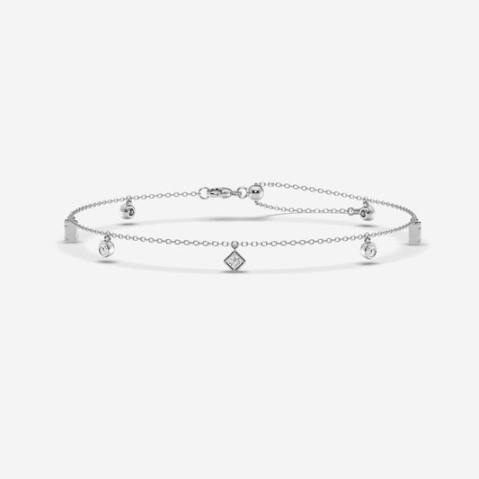 1 1/3 ctw Multi-Shape Lab Grown Diamond Dangle Charm Anklet    Platinum, DE, VS1