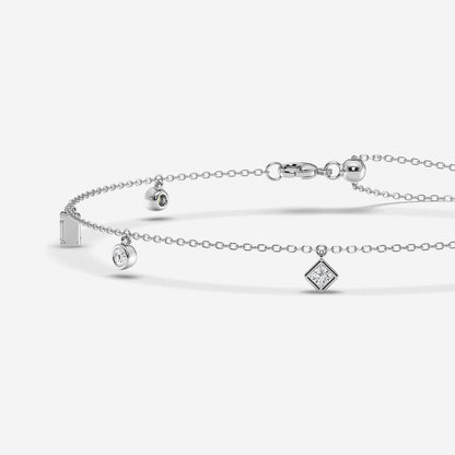 1 1/3 ctw Multi-Shape Lab Grown Diamond Dangle Charm Anklet    Platinum, DE, VS1