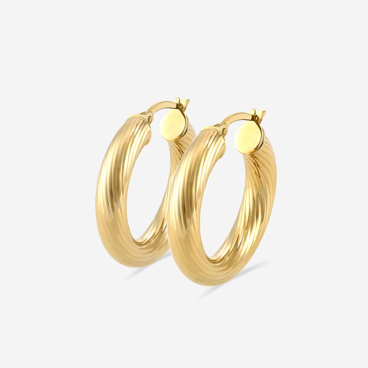 Texture Round Hoop Earrings - 15mm Diameter    14K Yellow Gold
