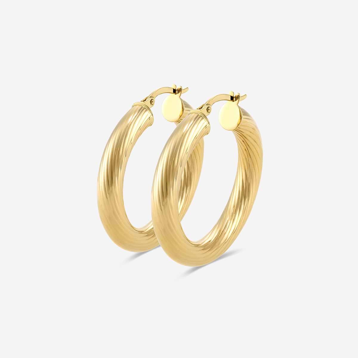 Texture Round Hoop Earrings - 20mm Diameter    14K Yellow Gold