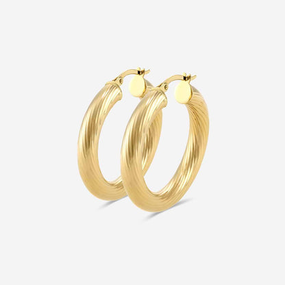 Texture Round Hoop Earrings - 20mm Diameter    14K Yellow Gold
