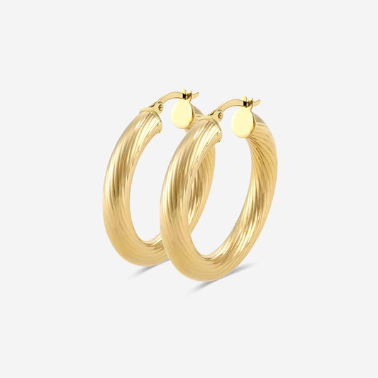Texture Round Hoop Earrings - 20mm Diameter    14K Yellow Gold