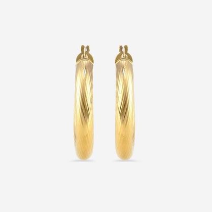 Texture Round Hoop Earrings - 20mm Diameter    14K Yellow Gold
