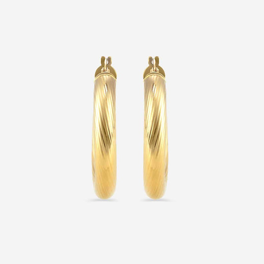 Texture Round Hoop Earrings - 20mm Diameter    14K Yellow Gold