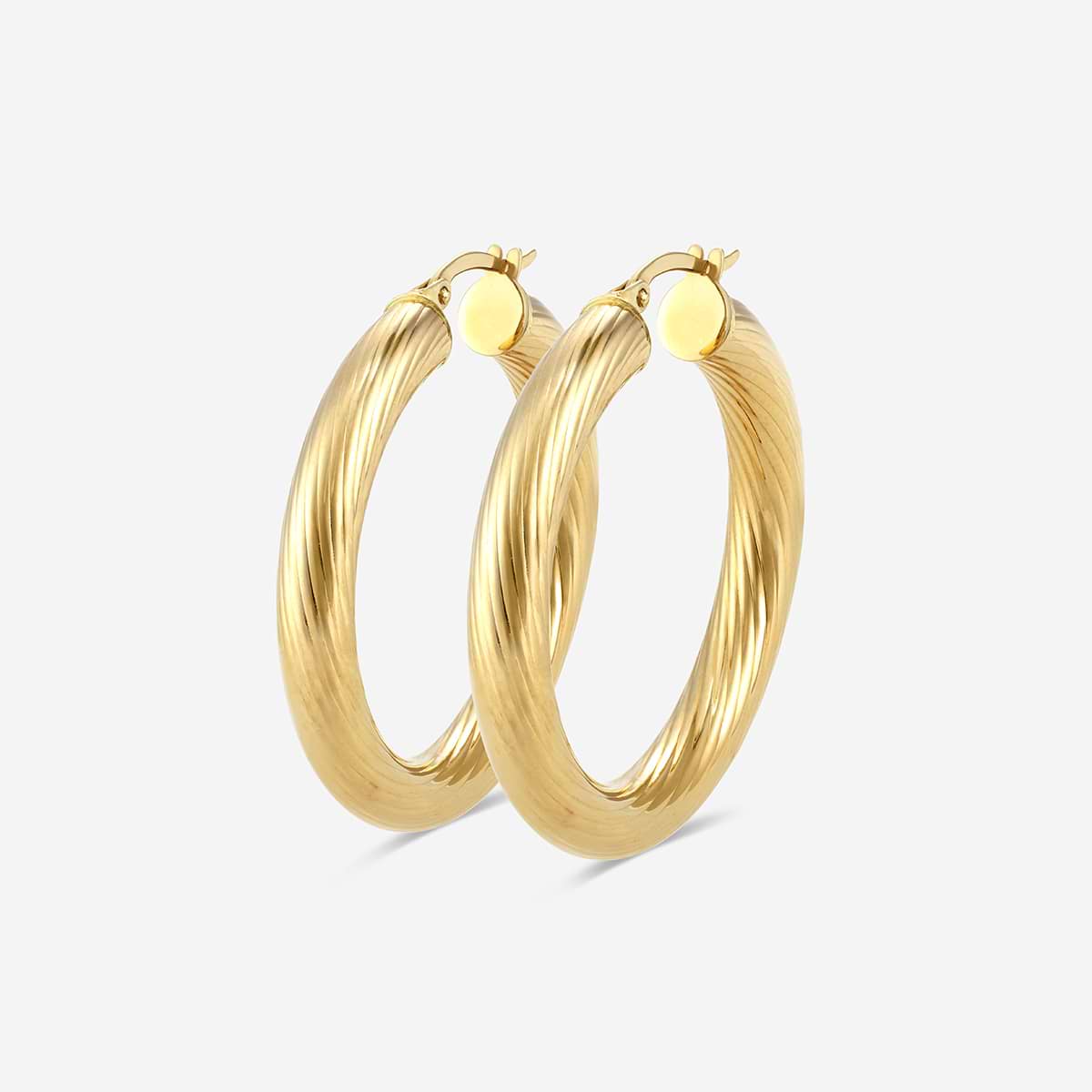 Texture Round Hoop Earrings - 25mm Diameter    14K Yellow Gold