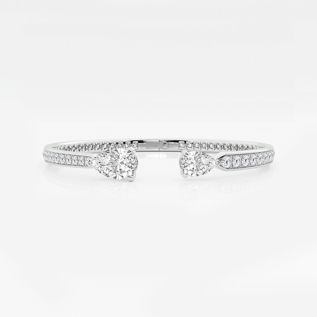 6 2/5 ctw Pear Lab Grown Diamond Hinged Open Pave Bangle Bracelet    14K White Gold, E, VS1