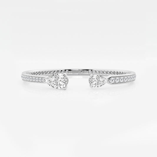 6 2/5 ctw Pear Lab Grown Diamond Hinged Open Pave Bangle Bracelet    14K White Gold, E, VS1