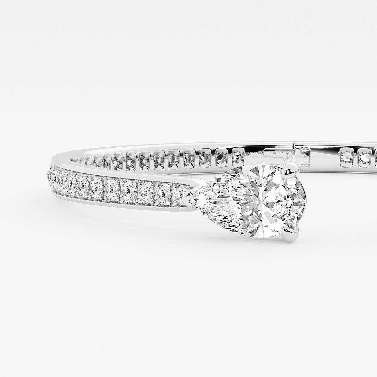 6 2/5 ctw Pear Lab Grown Diamond Hinged Open Pave Bangle Bracelet    14K White Gold, E, VS1