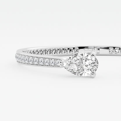 6 2/5 ctw Pear Lab Grown Diamond Hinged Open Pave Bangle Bracelet    14K White Gold, E, VS1