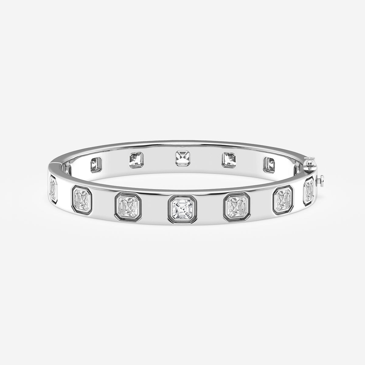 10 3/4 ctw Asscher Lab Grown Diamond  Bangle Bracelet - 7 Inches    14K White Gold, DE, VS1