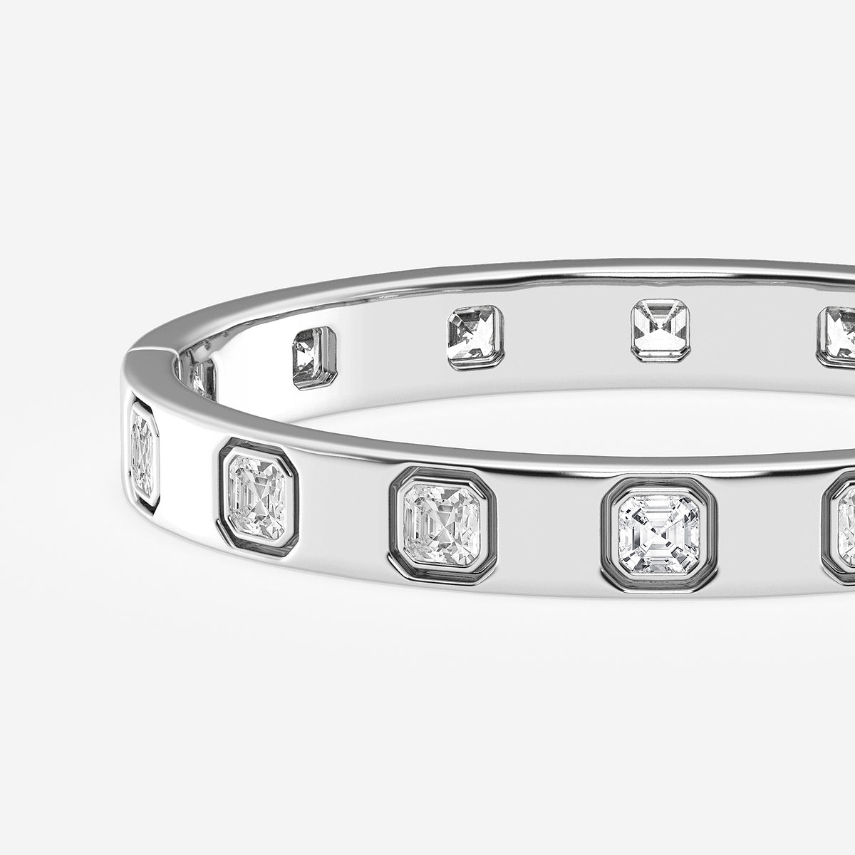 10 3/4 ctw Asscher Lab Grown Diamond  Bangle Bracelet - 7 Inches    14K White Gold, DE, VS1
