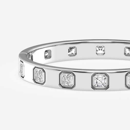10 3/4 ctw Asscher Lab Grown Diamond  Bangle Bracelet - 7 Inches    14K White Gold, DE, VS1