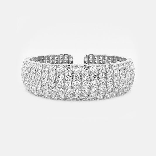 32 1/2 ctw Round Lab Grown Diamond Multi-Row Flex Cuff Bracelet - 7 Inches    Platinum, DE, VS1