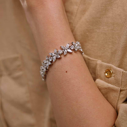Marquise & Round Lab Grown Diamond Flower Bracelet - Elegant Special Occasion Jewelry