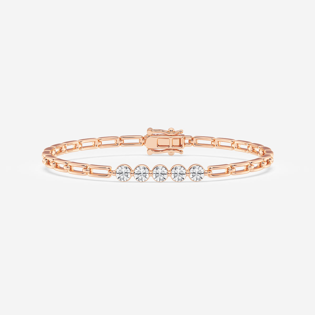 1 ctw Round Lab Grown Diamond Adjustable Five Stone Bracelet - 7 Inches    14K Rose Gold, DE, VS1