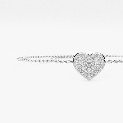 1/4 ctw Round Lab Grown Diamond Pave Heart Chain Bracelet Chain Bracelet - 7 Inches    Platinum, DE, VS1