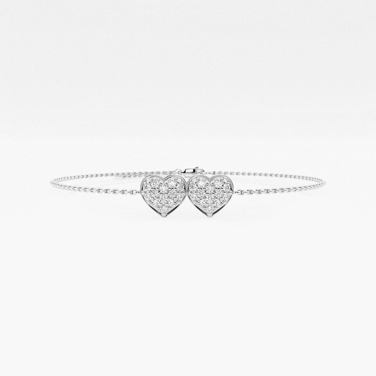 Petite Double Pavé Heart Bracelet in Platinum