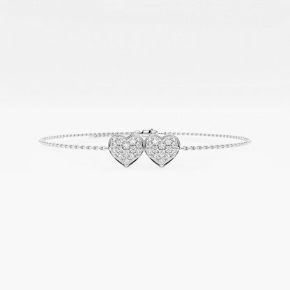 Petite Double Pavé Heart Bracelet in Platinum
