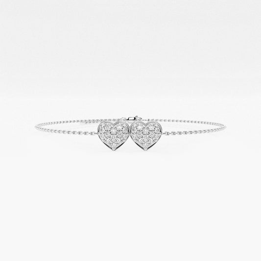 Petite Double Pavé Heart Bracelet in Platinum