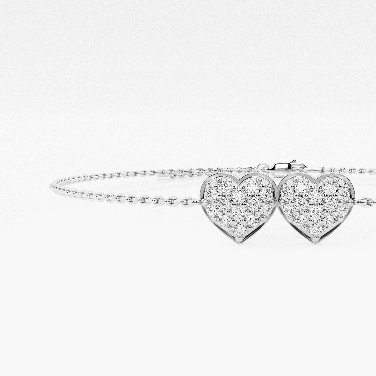 Petite Double Pavé Heart Bracelet in Platinum