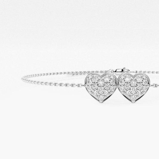 Petite Double Pavé Heart Bracelet in Platinum