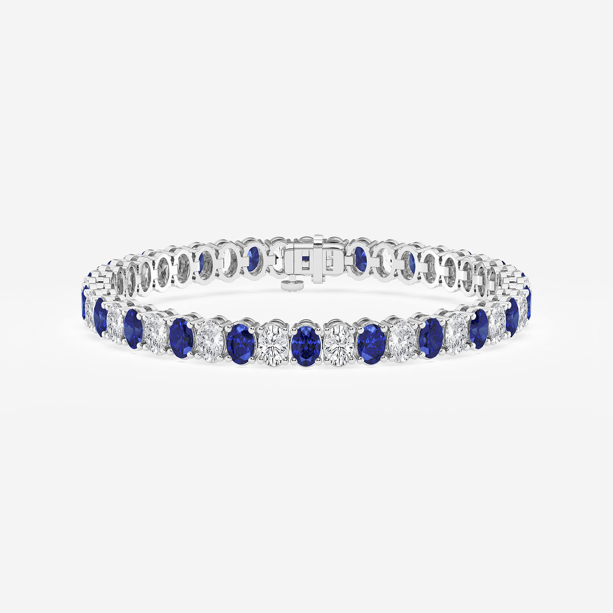12 ctw Oval Created Sapphire and Oval Lab Grown Diamond Four-Prong Tennis Bracelet - 7 Inches    14K White Gold
