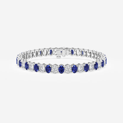 12 ctw Oval Created Sapphire and Oval Lab Grown Diamond Four-Prong Tennis Bracelet - 7 Inches    14K White Gold