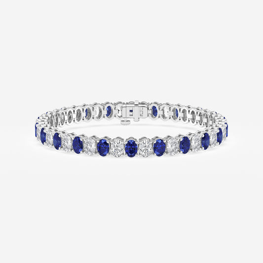 12 ctw Oval Created Sapphire and Oval Lab Grown Diamond Four-Prong Tennis Bracelet - 7 Inches    14K White Gold