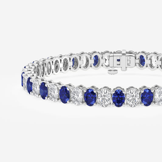 12 ctw Oval Created Sapphire and Oval Lab Grown Diamond Four-Prong Tennis Bracelet - 7 Inches    14K White Gold