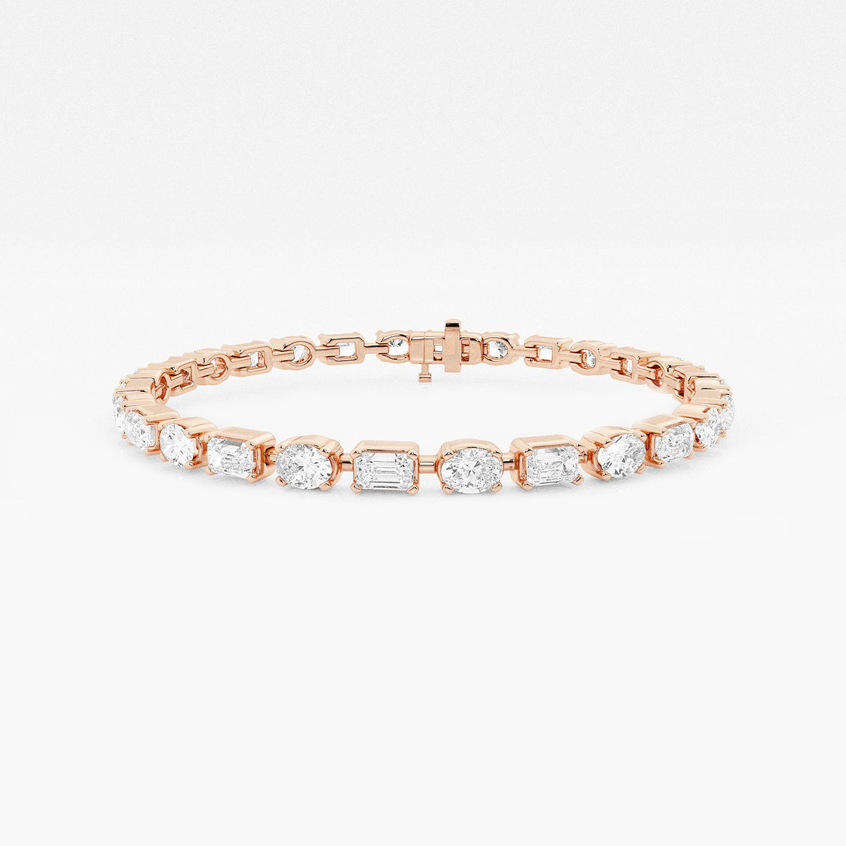 7 ctw Emerald and Oval Lab Grown Diamond Alternating Bracelet 7 Inches    18K Rose Gold, DE, VS1