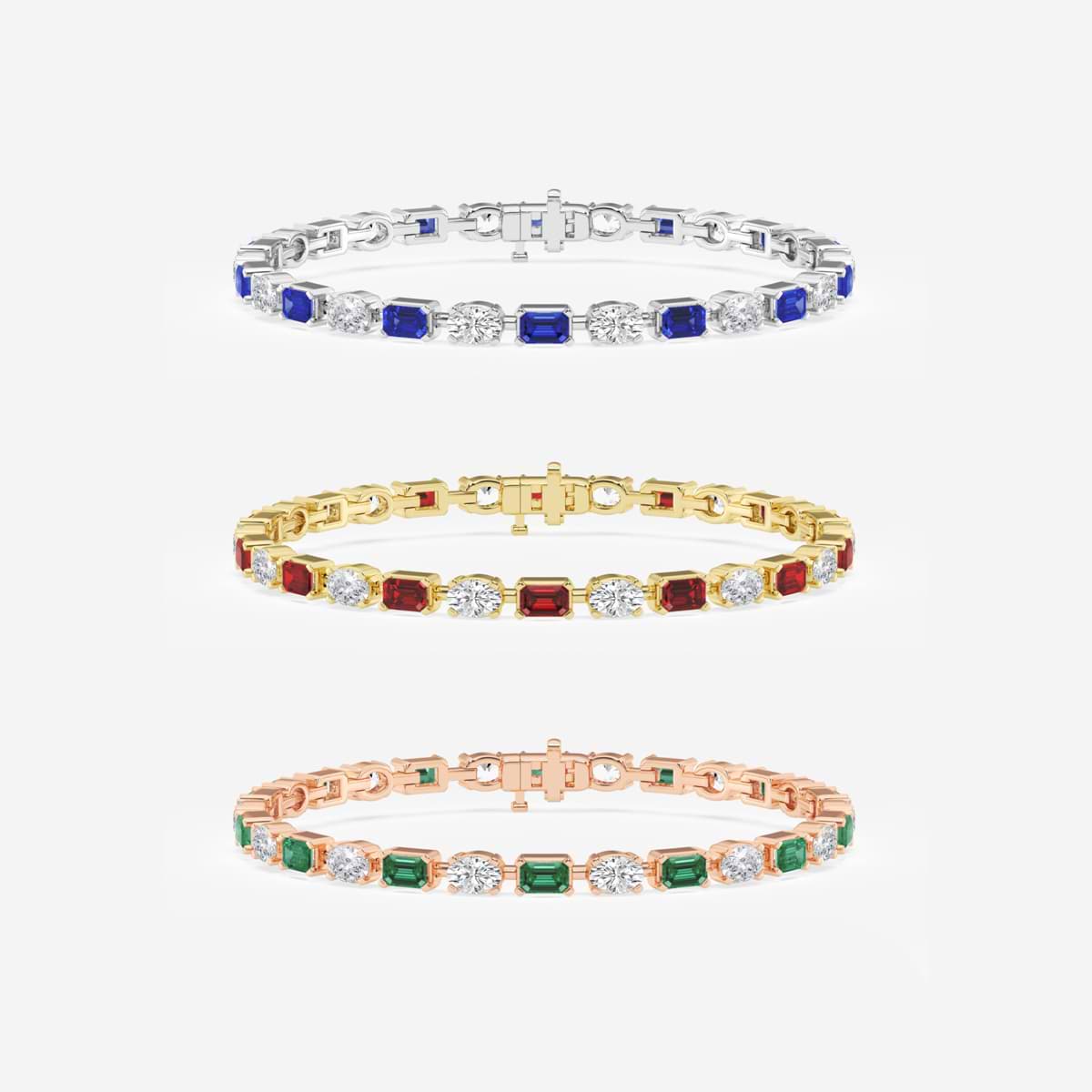 7 1/2 ctw Emerald Cut Created Ruby and Oval Lab Grown Diamond Alternating Bracelet - 7 Inches    14K White Gold