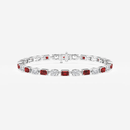 7 1/2 ctw Emerald Cut Created Ruby and Oval Lab Grown Diamond Alternating Bracelet - 7 Inches    14K White Gold