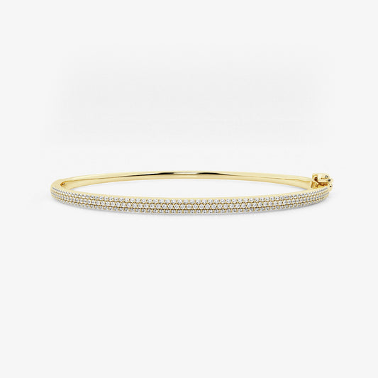 näas Bombë 1 ctw Round Lab Grown Diamond Pave Bangle Bracelet - 7 Inches    14K Yellow Gold, DE, VS1