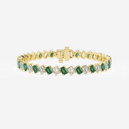 13 ctw Emerald Lab Grown Diamond Diagonal Tennis Bracelet with Created Emerald - 7 Inches    14K Yellow Gold