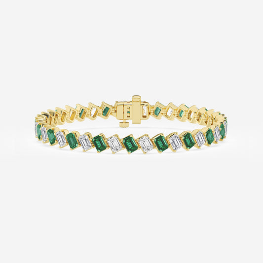 13 ctw Emerald Lab Grown Diamond Diagonal Tennis Bracelet with Created Emerald - 7 Inches    14K Yellow Gold