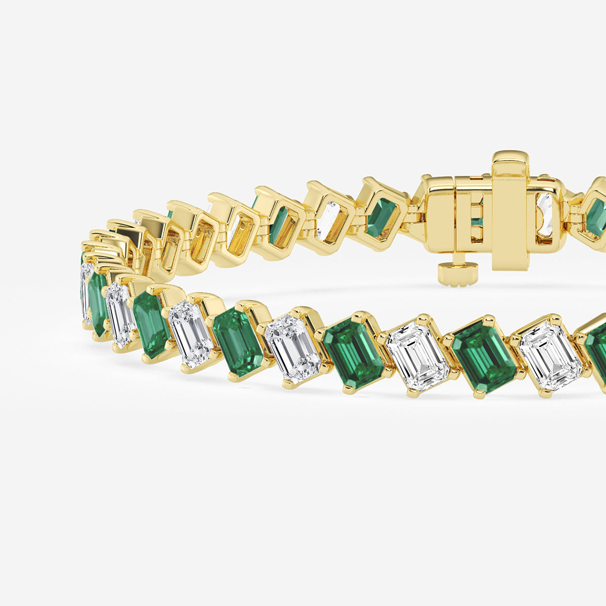 13 ctw Emerald Lab Grown Diamond Diagonal Tennis Bracelet with Created Emerald - 7 Inches    14K Yellow Gold