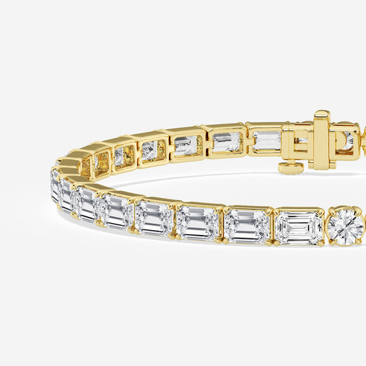 12 1/2 ctw Emerald and Round Lab Grown Diamond Bracelet - 7 Inches    14K Yellow Gold, DE, VS1