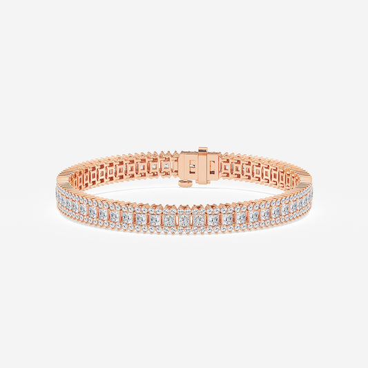 6 ctw Princess Lab Grown Diamond Railroad Bracelet - 7 Inches    14K Rose Gold, DE, VS1