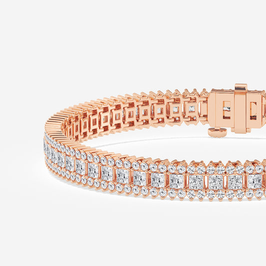 6 ctw Princess Lab Grown Diamond Railroad Bracelet - 7 Inches    14K Rose Gold, DE, VS1