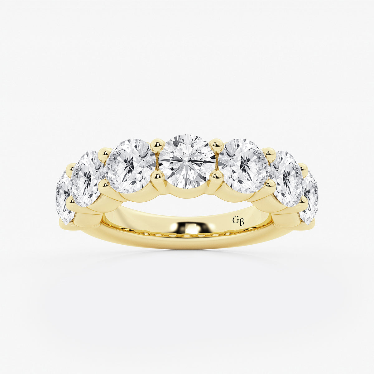 Genesis 5 ctw Round Lab Grown Diamond Seven Stone Shared Prong Anniversary Band    14K Yellow Gold, DE, VS1| IGI Certified