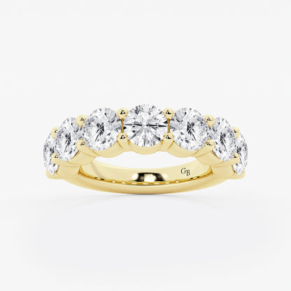 Genesis 5 ctw Round Lab Grown Diamond Seven Stone Shared Prong Anniversary Band    14K Yellow Gold, DE, VS1| IGI Certified