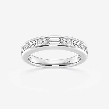 Delilah 1 ctw Round and Baguette Lab Grown Diamond Alternating Nine Stone Anniversary Band    Platinum, DE, VS1