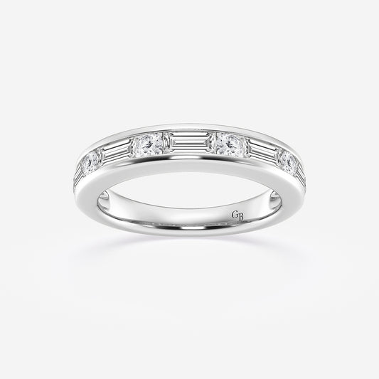 Delilah 1 ctw Round and Baguette Lab Grown Diamond Alternating Nine Stone Anniversary Band    Platinum, DE, VS1