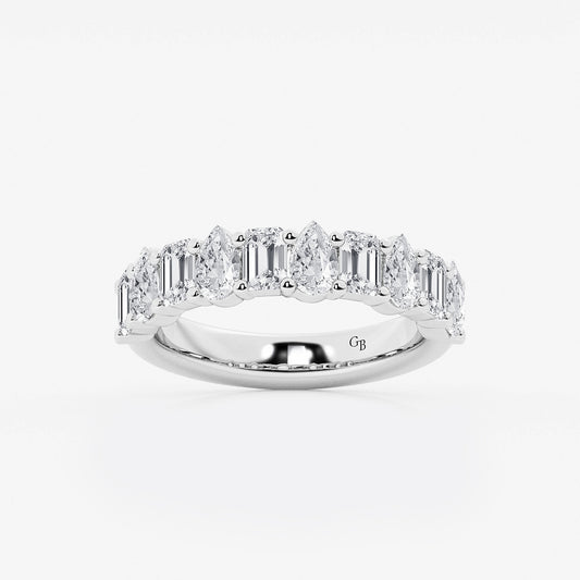 Janine 2 ctw Emerald and Pear Lab Grown Diamond Ten Stone Alternating Anniversary Band    Platinum, DE, VS1