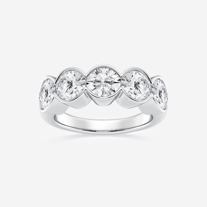 Colette 3 ctw Round Lab Grown Diamond Half Bezel Five Stone Anniversary Band    14K White Gold, DE, VS1