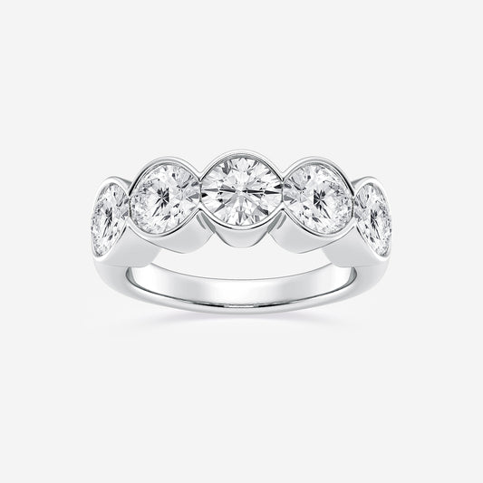 Colette 3 ctw Round Lab Grown Diamond Half Bezel Five Stone Anniversary Band    14K White Gold, DE, VS1
